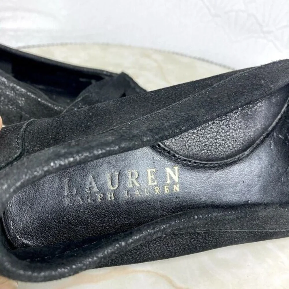 Lauren Ralph Lauren Penny Driving Loafers Womens 6.5 Black Shimmer Suede Shoes